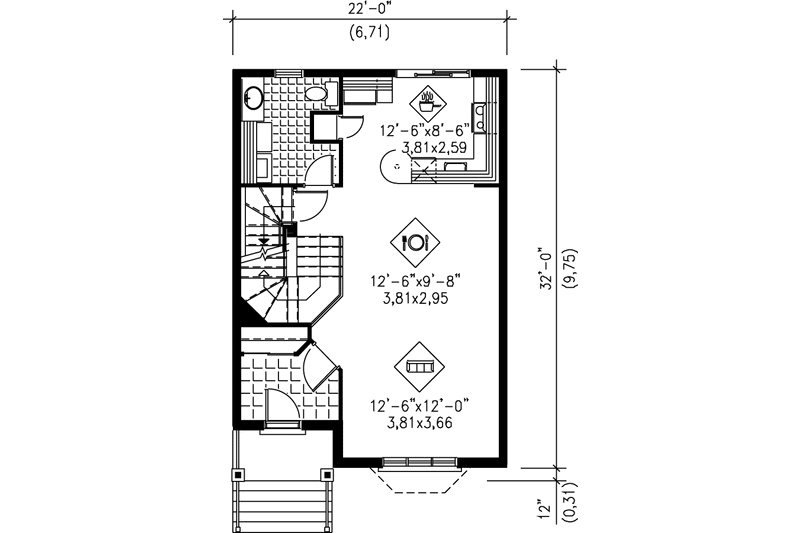 House Design - Floor Plan - Main Floor for Traditional House Plan #25-288 - 2 bed, 1.5 bath
