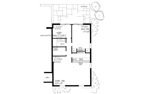 Floor Plan - Lower Floor for Ranch House Plan #72-345 - 4 bed, 3.5 bath