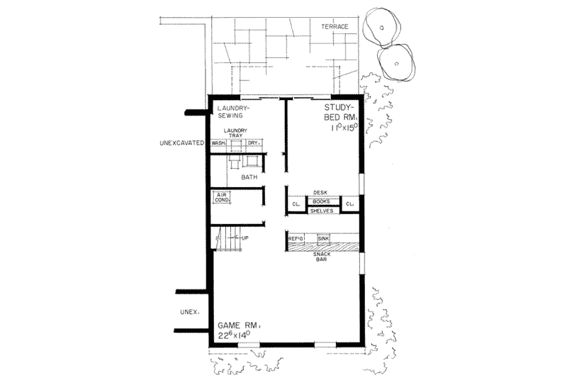House Design - Floor Plan - Lower Floor for Ranch House Plan #72-345 - 4 bed, 3.5 bath