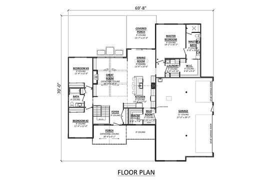 Floor Plan - Main Floor for Craftsman House Plan #1089-53 - 3 bed, 2 bath