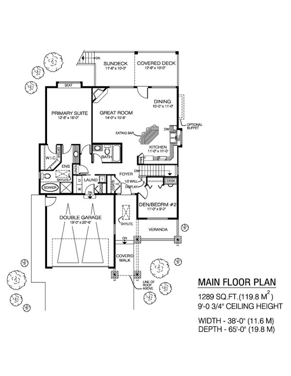 House Design - Floor Plan - Main Floor for Craftsman House Plan #1100-147 - 2 bed, 2 bath