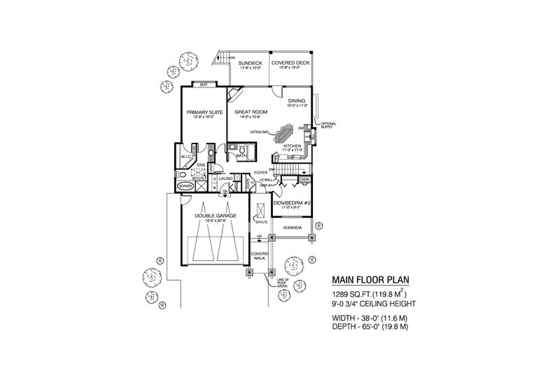 House Design - Floor Plan - Main Floor for Craftsman House Plan #1100-147 - 2 bed, 2 bath
