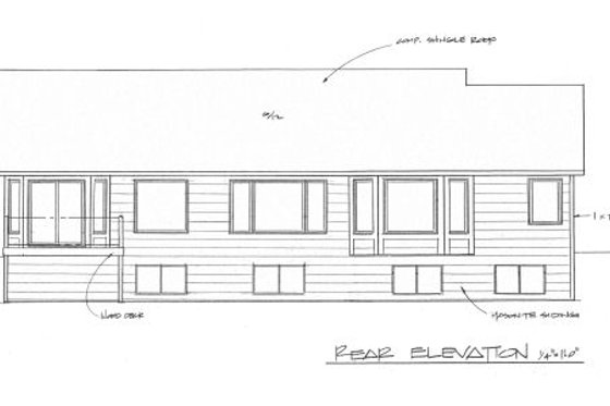 Exterior - Rear Elevation for Ranch House Plan #58-196 - 3 bed, 2 bath