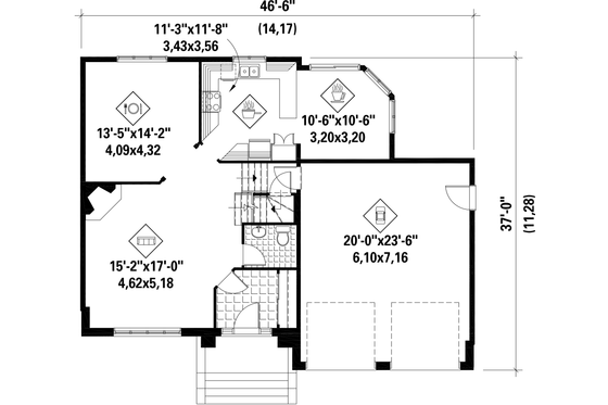 Floor Plan - Main Floor for European House Plan #25-4860 - 3 bed, 1 bath