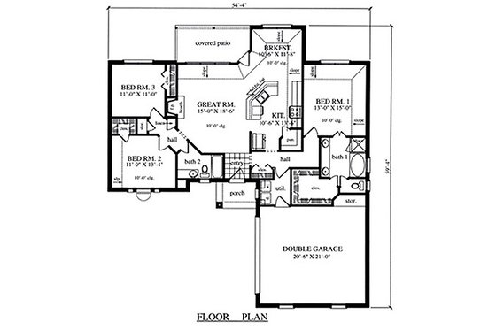 Floor Plan - Main Floor for Traditional House Plan #42-405 - 3 bed, 2 bath