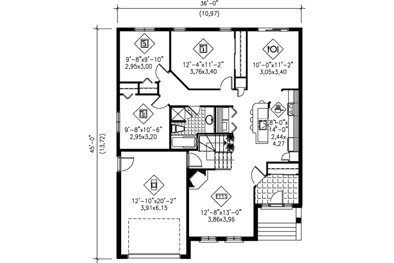 Home Plan - Floor Plan - Main Floor for Traditional House Plan #25-146 - 3 bed, 1 bath