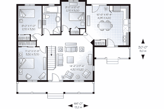 Floor Plan - Main Floor for Country House Plan #23-473 - 3 bed, 1 bath
