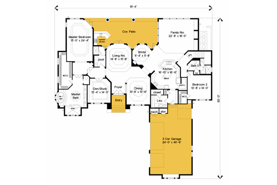 Floor Plan - Main Floor for European House Plan #135-215 - 6 bed, 5 bath