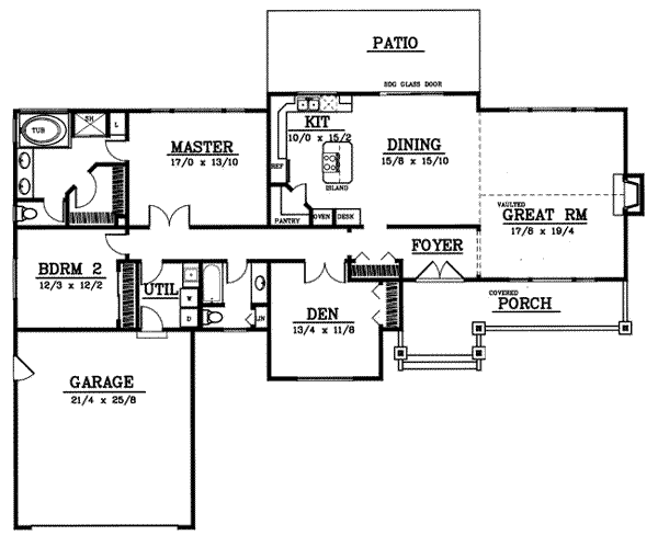 House Design - Ranch Floor Plan - Main Floor Plan #98-102