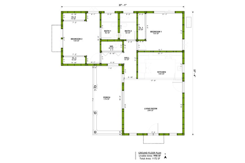 Architectural House Design - Floor Plan - Main Floor for Mediterranean House Plan #1106-56 - 2 bed, 2 bath