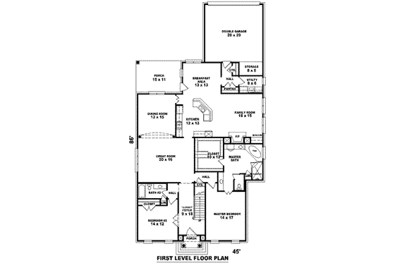 Floor Plan - Main Floor for Colonial House Plan #81-1232 - 4 bed, 4 bath