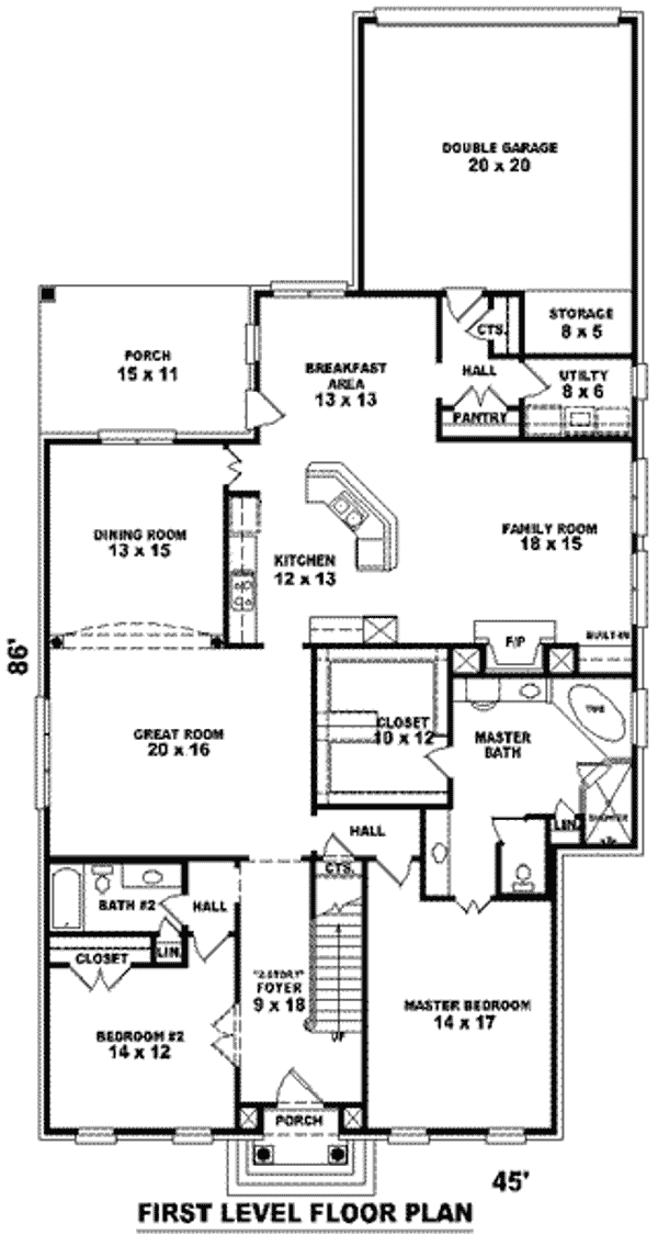 Floor Plan - Main Floor for Colonial House Plan #81-1232 - 4 bed, 4 bath