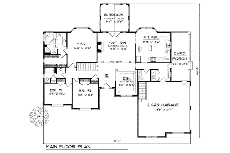 Home Plan - Floor Plan - Main Floor for Traditional House Plan #70-364 - 3 bed, 2.5 bath