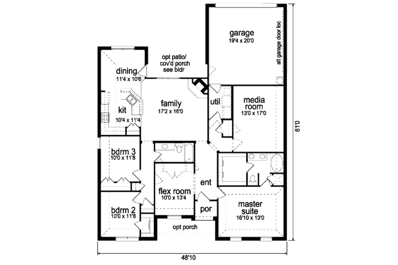 Home Plan - Floor Plan - Main Floor for Traditional House Plan #84-356 - 3 bed, 2 bath