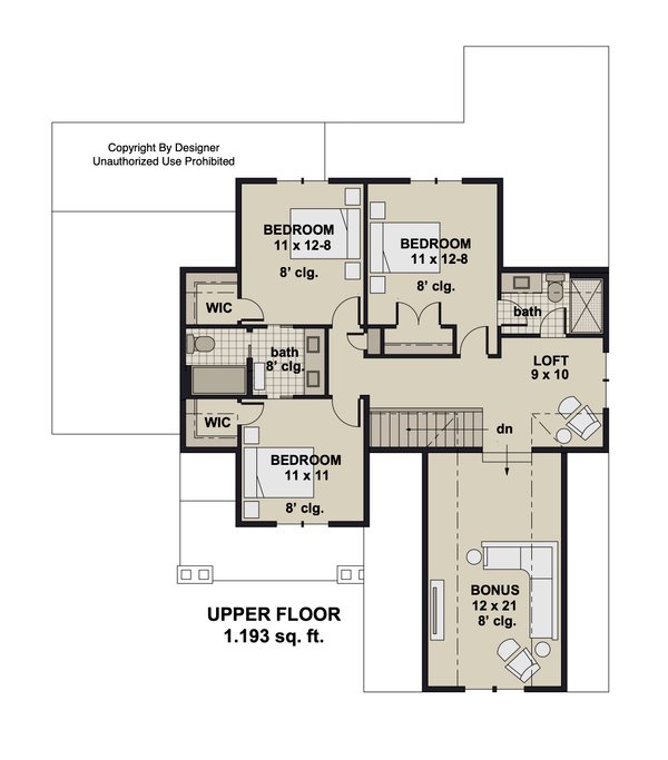 Farmhouse Floor Plan - Upper Floor Plan #51-1416