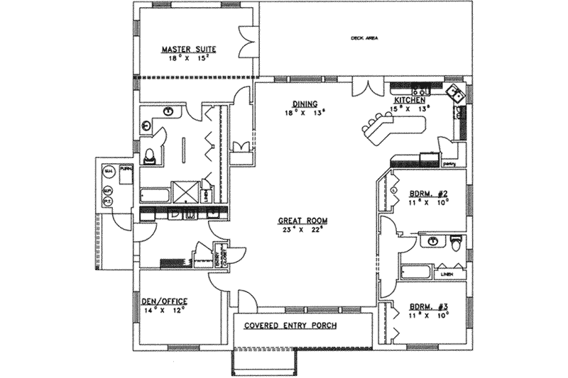 Home Plan - Floor Plan - Main Floor for Ranch House Plan #117-294 - 3 bed, 2 bath