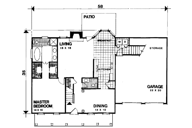 House Blueprint - Floor Plan - Main Floor for Colonial House Plan #56-137 - 4 bed, 2.5 bath