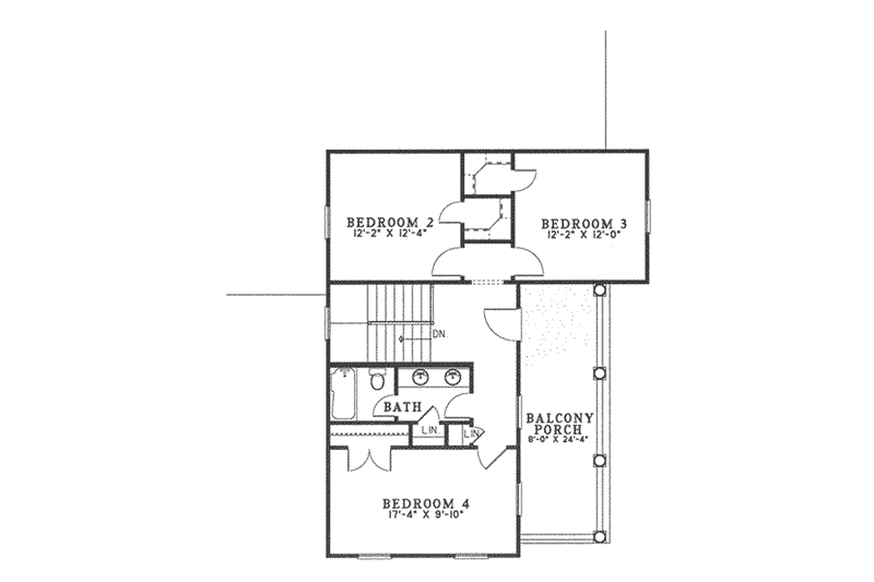 House Design - Floor Plan - Upper Floor for Southern House Plan #17-404 - 4 bed, 2.5 bath