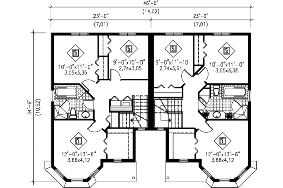 Floor Plan - Upper Floor for European House Plan #25-343 - 2 bed, 1 bath
