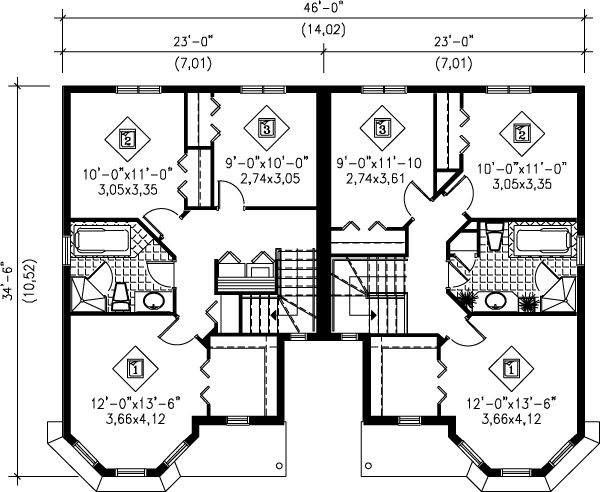 European Floor Plan - Upper Floor Plan #25-343