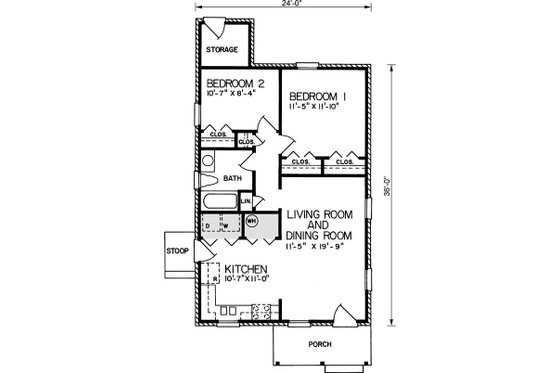 Floor Plan - Main Floor for Traditional House Plan #54-633 - 2 bed, 1 bath