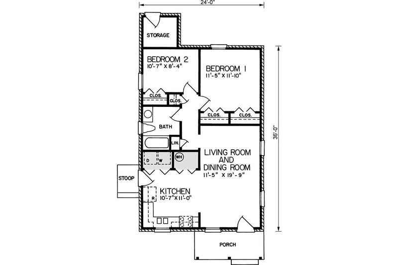 Architectural House Design - Floor Plan - Main Floor for Traditional House Plan #54-633 - 2 bed, 1 bath