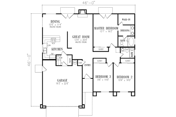 Floor Plan - Main Floor for Adobe / Southwestern House Plan #1-271 - 3 bed, 2 bath