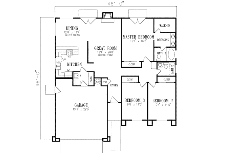 Dream House Plan - Floor Plan - Main Floor for Adobe / Southwestern House Plan #1-271 - 3 bed, 2 bath