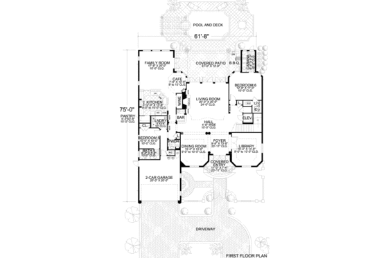 Floor Plan - Main Floor for Mediterranean House Plan #420-170 - 6 bed, 5.5 bath