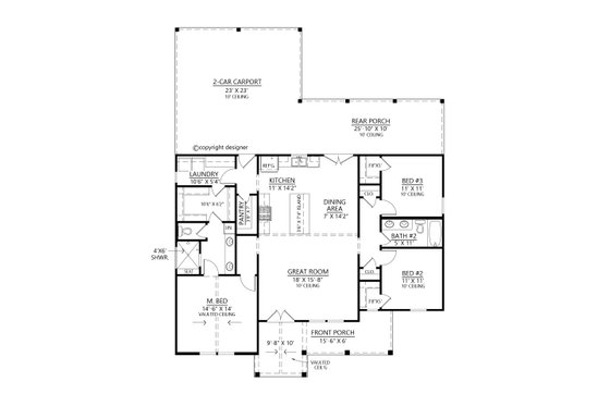 Floor Plan - Main Floor for Farmhouse House Plan #1074-117 - 3 bed, 2 bath