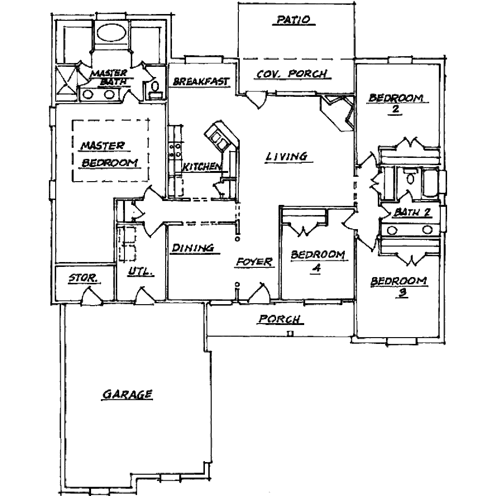 Traditional Style House Plan - 4 Beds 2 Baths 2100 Sq/Ft Plan #37-171