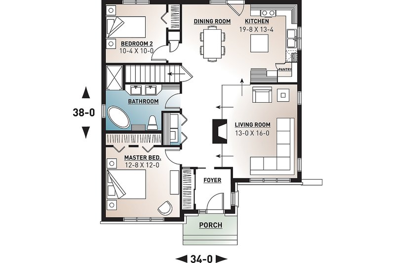 Dream House Plan - Floor Plan - Main Floor for Craftsman House Plan #23-2414 - 2 bed, 1 bath