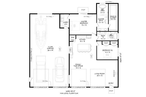 Floor Plan - Main Floor for Traditional House Plan #932-488 - 2 bed, 2 bath