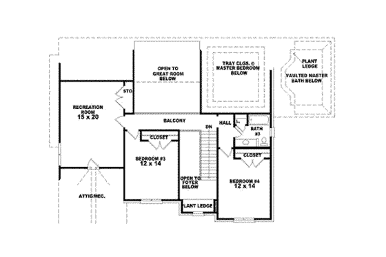 Floor Plan - Upper Floor for European House Plan #81-1191 - 4 bed, 3 bath