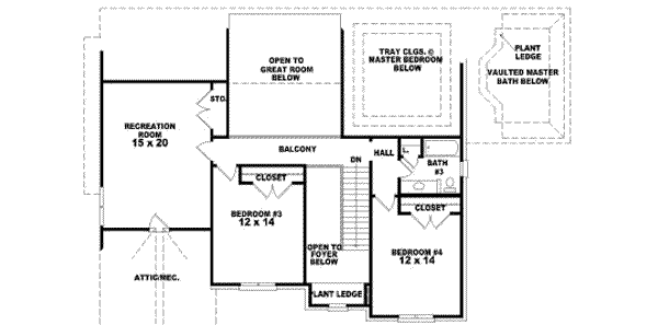 Floor Plan - Upper Floor for European House Plan #81-1191 - 4 bed, 3 bath