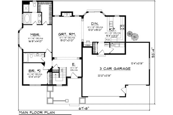 Floor Plan - Main Floor for Ranch House Plan #70-1112 - 2 bed, 2 bath