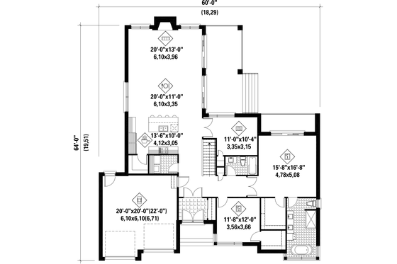 Floor Plan - Main Floor for Contemporary House Plan #25-4459 - 2 bed, 2 bath