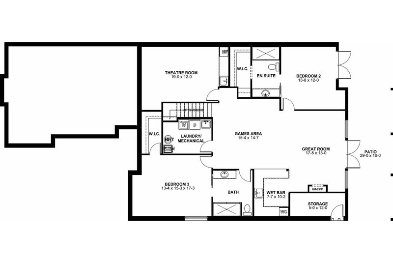 Architectural House Design - Floor Plan - Lower Floor for Craftsman House Plan #126-198 - 3 bed, 3.5 bath