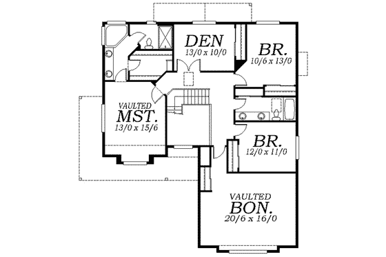 Floor Plan - Upper Floor for Traditional House Plan #130-122 - 3 bed, 2.5 bath