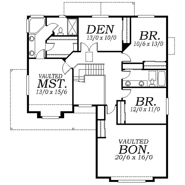 Traditional Floor Plan - Upper Floor Plan #130-122