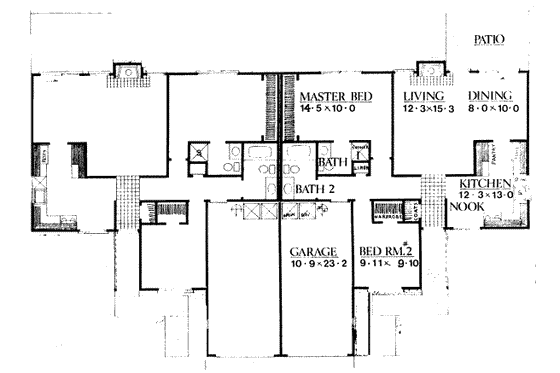 Floor Plan - Main Floor for Ranch House Plan #303-223 - 2 bed, 2 bath