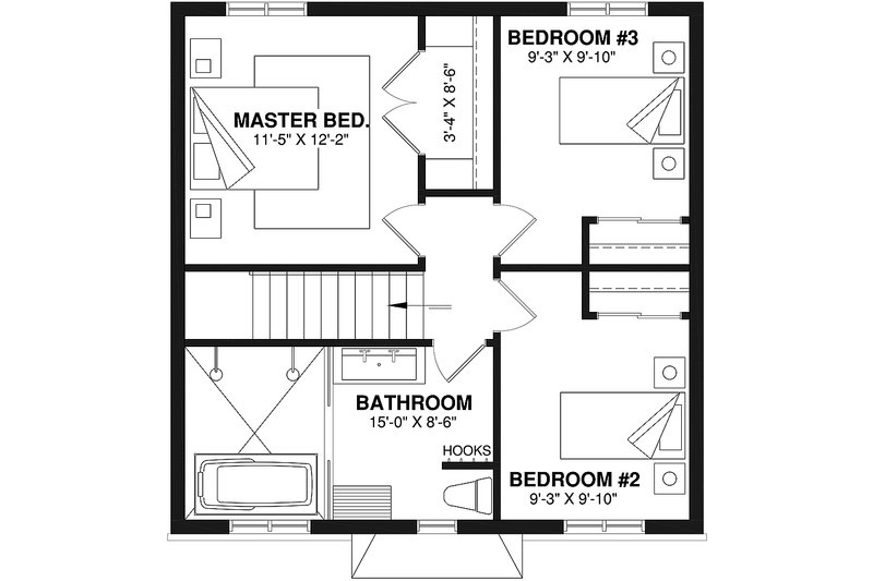 Home Plan - Floor Plan - Upper Floor for Country House Plan #23-2327 - 3 bed, 2 bath