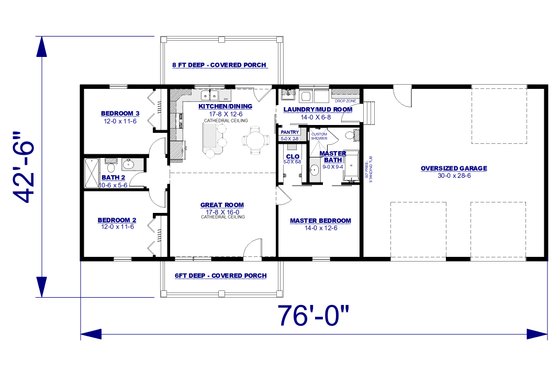 Floor Plan - Main Floor for Farmhouse House Plan #44-271 - 3 bed, 2 bath
