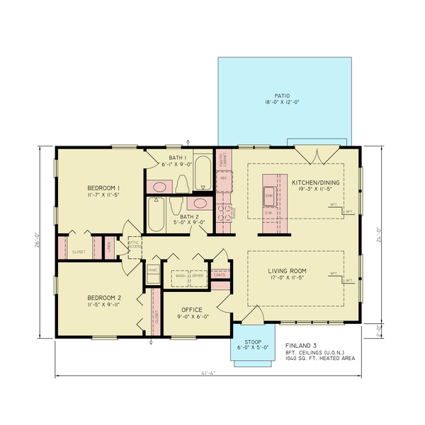 House Blueprint - Floor Plan - Main Floor for Cottage House Plan #54-685 - 2 bed, 2 bath