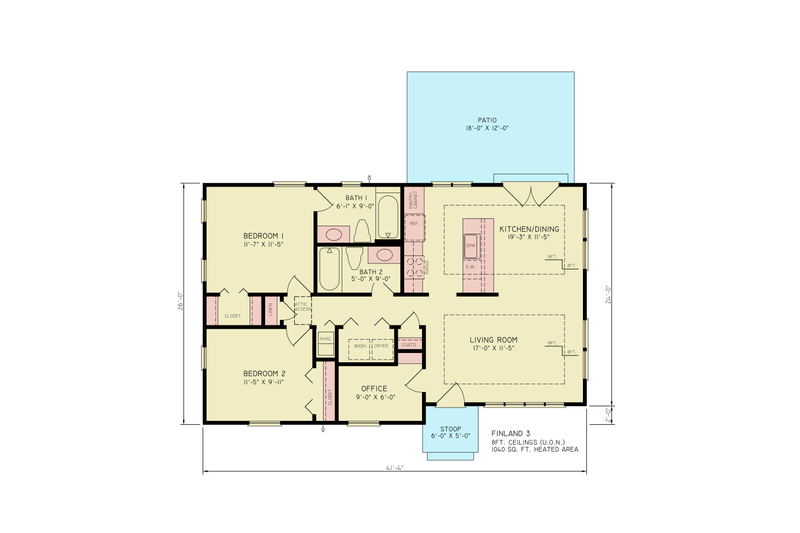 House Blueprint - Floor Plan - Main Floor for Cottage House Plan #54-685 - 2 bed, 2 bath