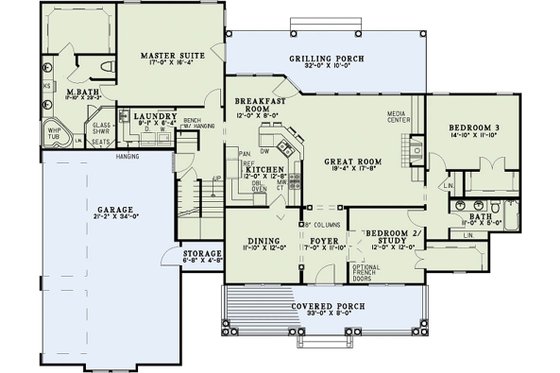 Floor Plan - Main Floor for Southern House Plan #17-2588 - 3 bed, 2.5 bath