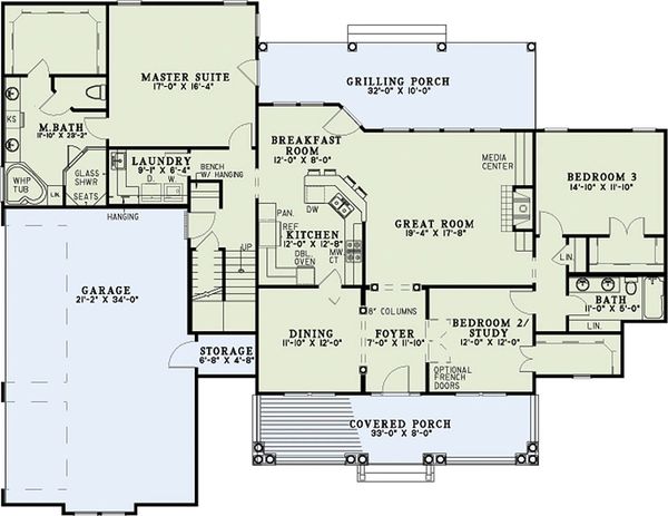 Home Plan - Southern Floor Plan - Main Floor Plan #17-2588