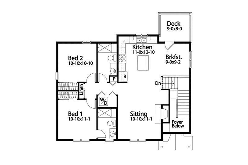 House Blueprint - Floor Plan - Upper Floor for Country House Plan #22-610 - 2 bed, 2.5 bath