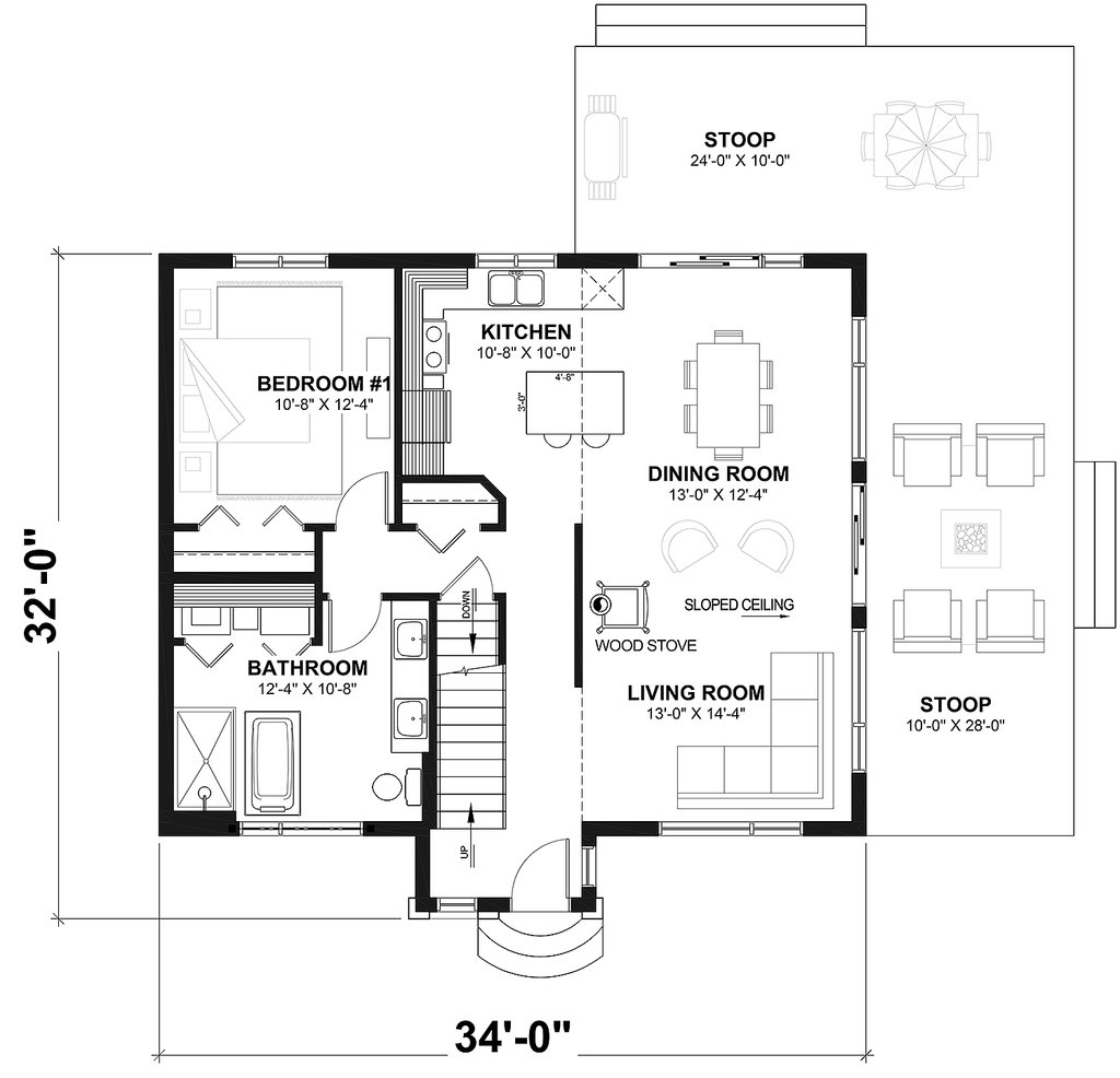 Floor Plan - Main Floor for Contemporary House Plan #23-2037 - 3 bed, 2 bath