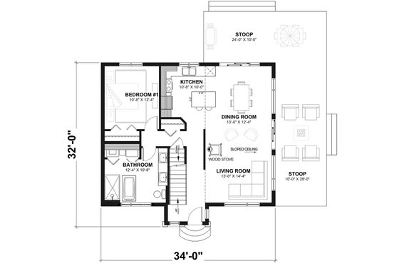 Floor Plan - Main Floor for Contemporary House Plan #23-2037 - 3 bed, 2 bath